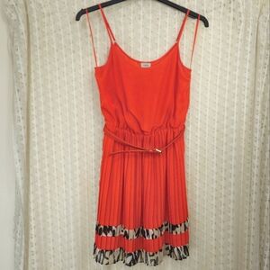Cache Orange Pleated Belted Mini Dress Leopard Print Trim Size Small